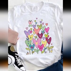 New Rainbow Heart White T-Shirt Medium